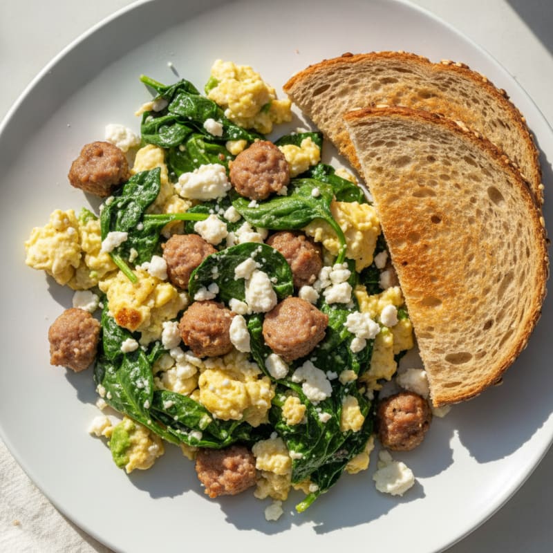 Egg White and Turkey Sausage Scramble with Spinach and Feta