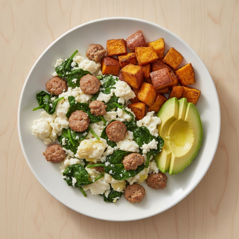 Egg White and Turkey Sausage Scramble with Spinach