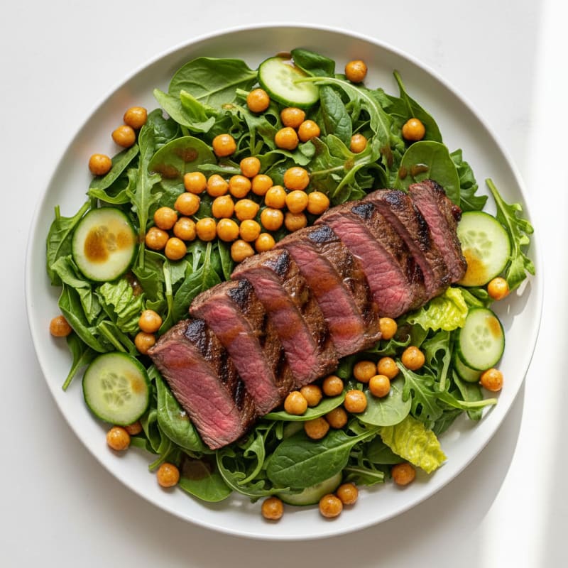 Grilled Steak and Mixed Greens Salad with Chickpeas