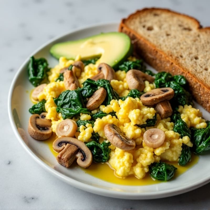 Egg White and Turkey Spinach Scramble with Sautéed Mushrooms