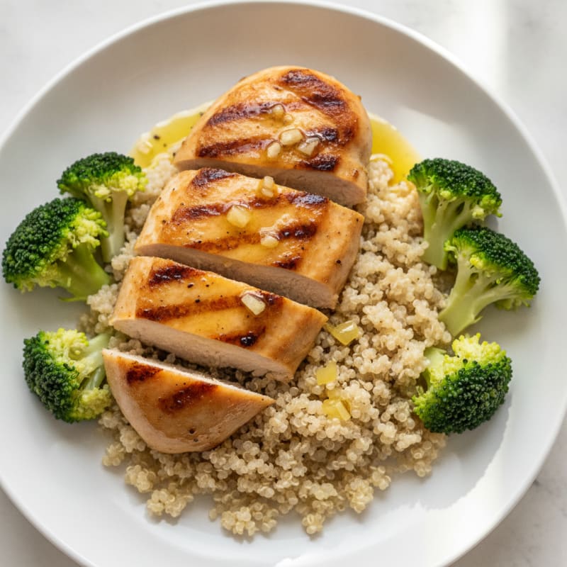 Grilled Chicken Breast with Quinoa and Steamed Broccoli
