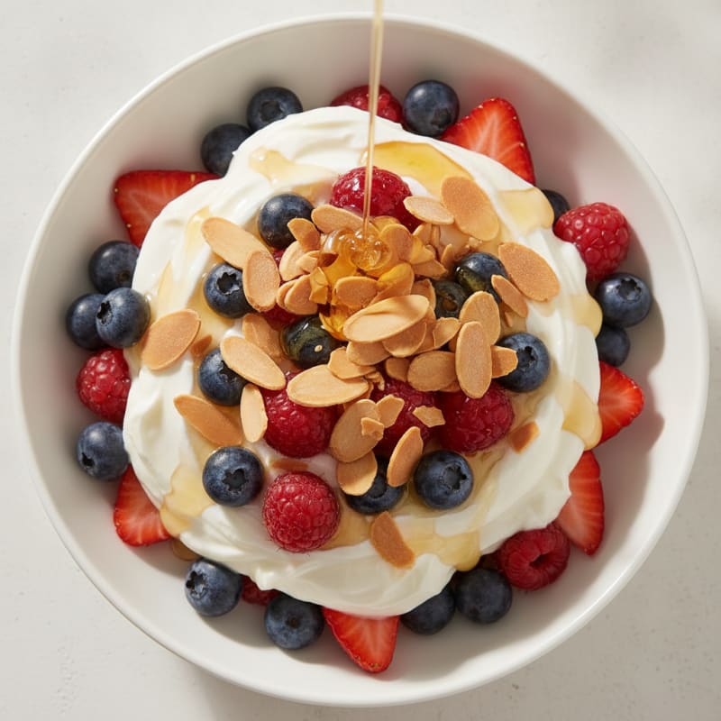 Creamy Greek Yogurt Parfait with Mixed Berries and Almonds