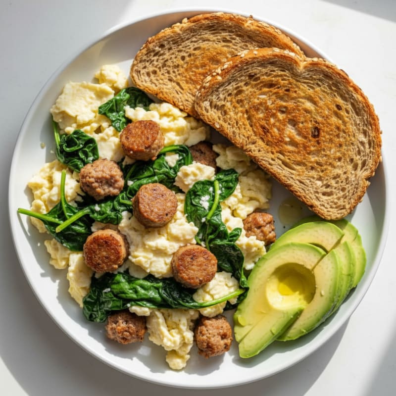 Egg White Scramble with Turkey Sausage and Spinach