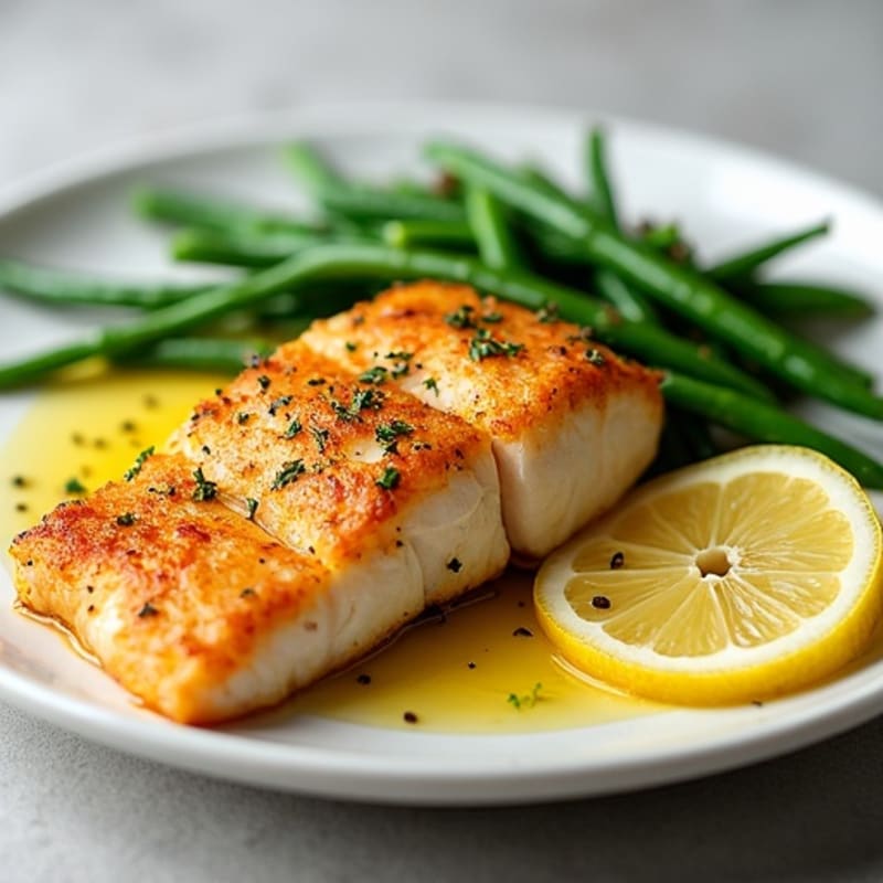 Crispy Pan-Seared Red Snapper with Lemon-Garlic Green Beans