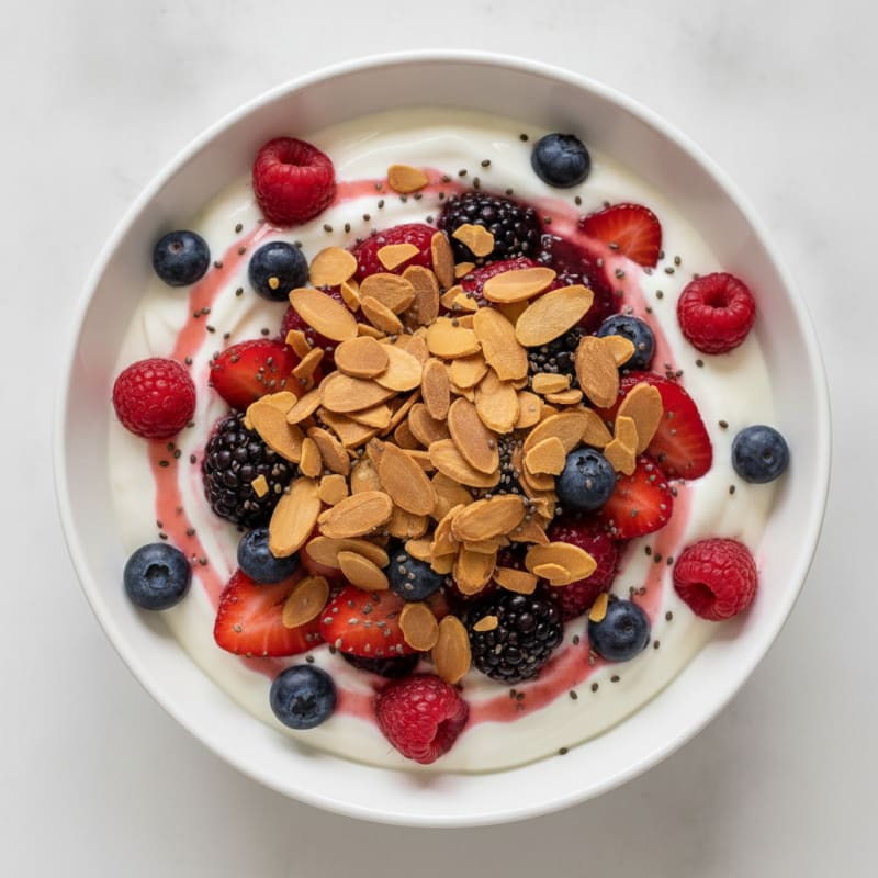 Greek Yogurt Protein Parfait with Mixed Berries and Almonds