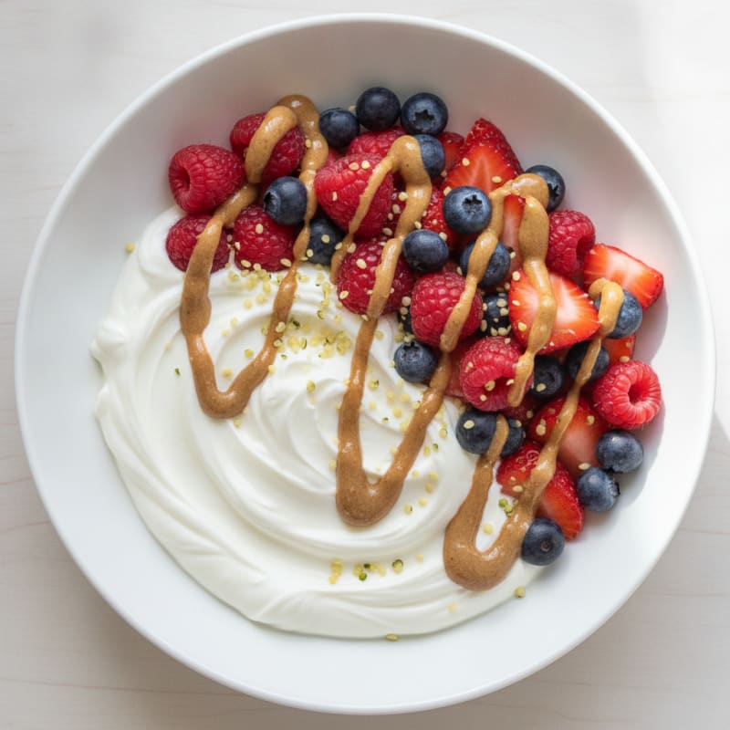 Greek Yogurt Protein Bowl with Mixed Berries and Almond Butter