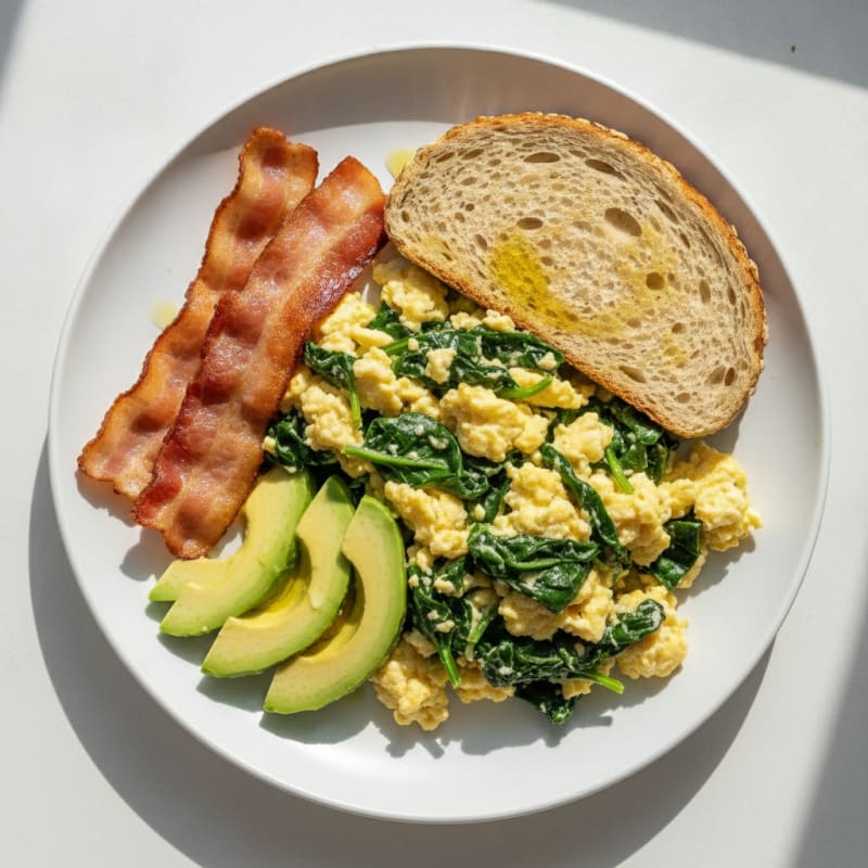 Cottage Cheese Scramble with Spinach and Turkey Bacon