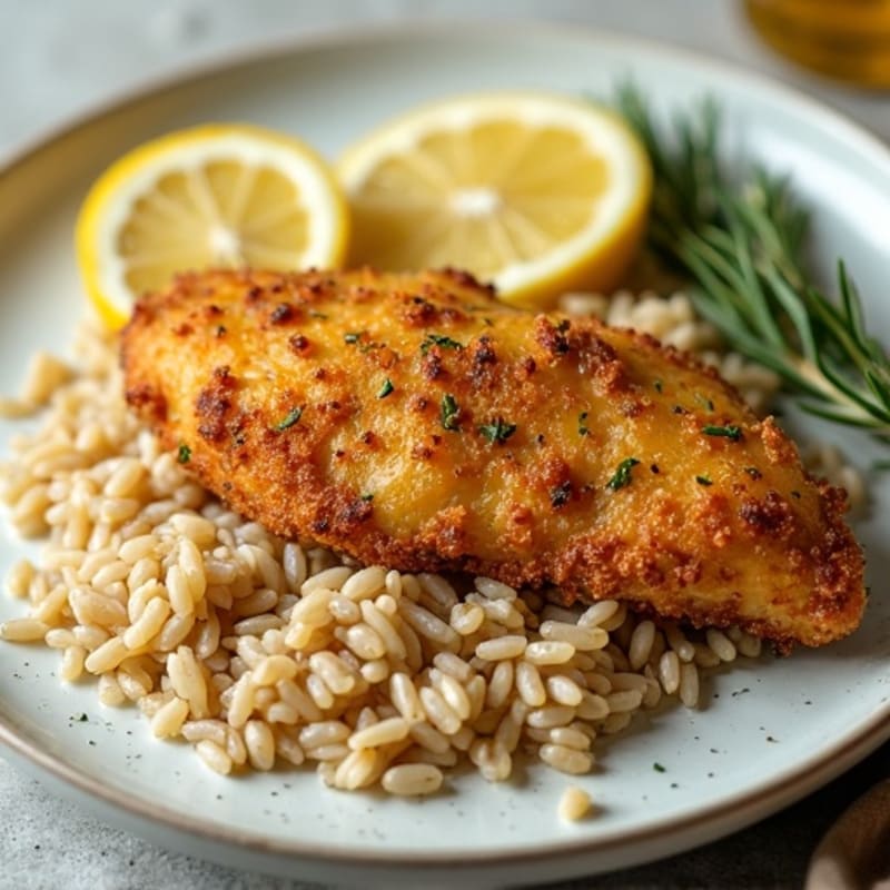 Crispy Lemon Herb Chicken with Fluffy Brown Rice
