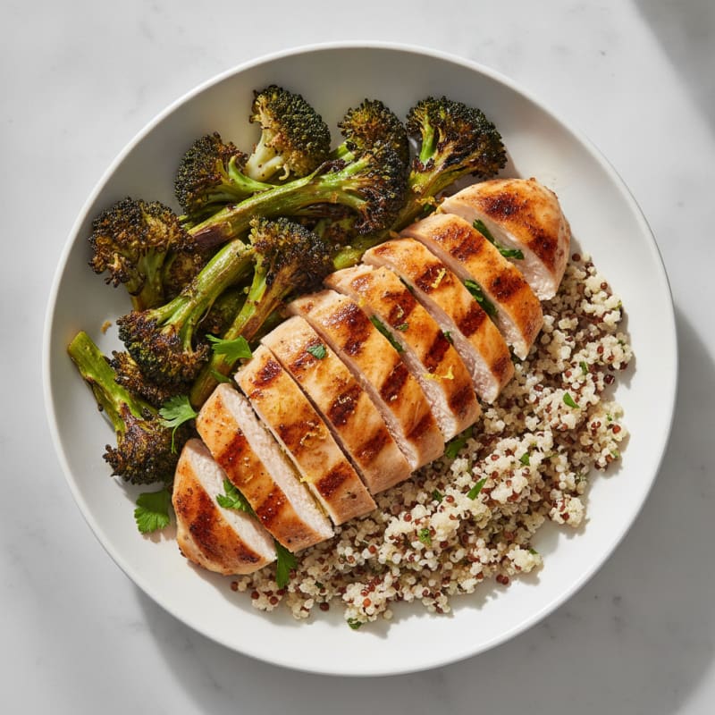 Grilled Chicken Breast with Quinoa and Roasted Broccoli