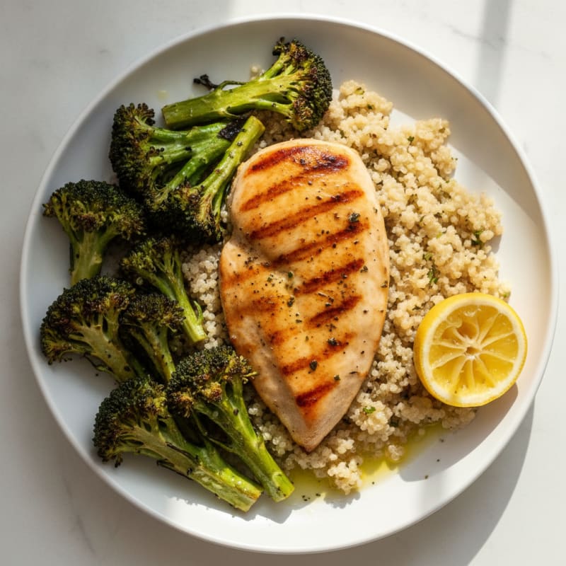Grilled Chicken Breast with Quinoa and Roasted Broccoli