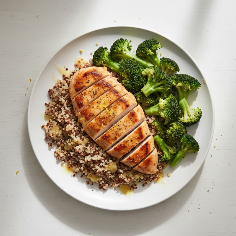 Grilled Chicken Breast with Steamed Broccoli and Quinoa