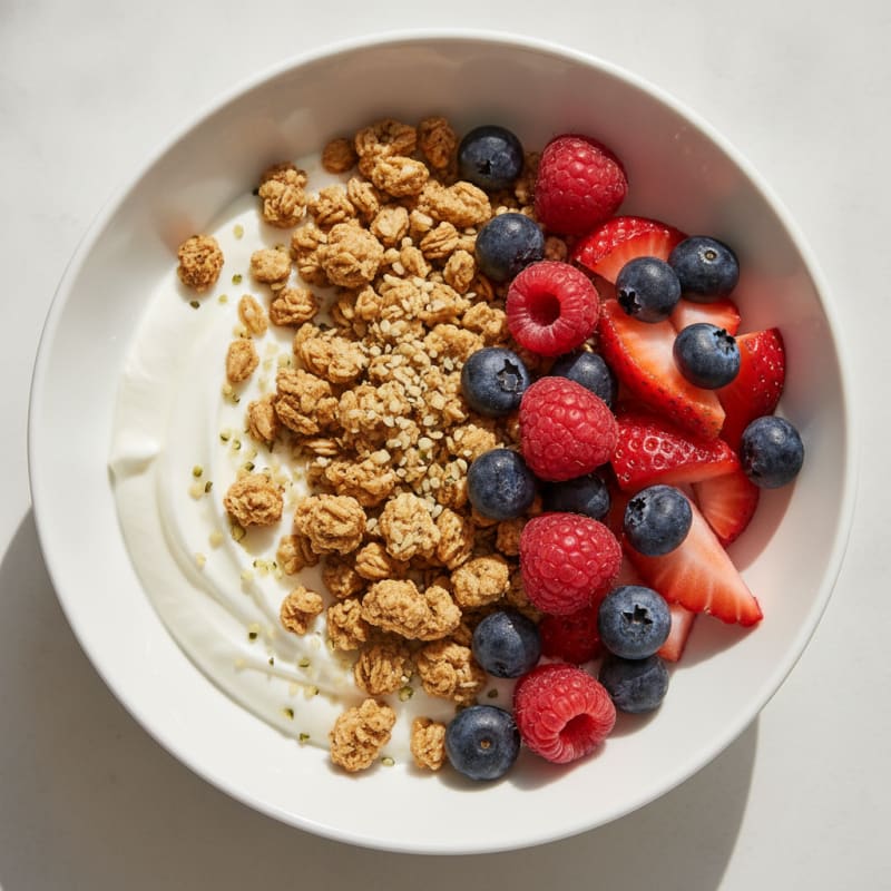 Creamy Greek Yogurt Bowl with Protein Granola and Mixed Berries