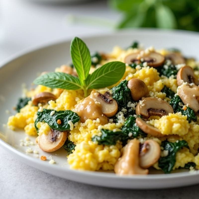 Egg White Spinach Scramble with Sautéed Mushrooms
