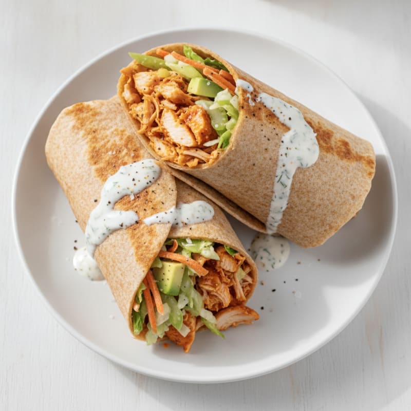 Buffalo Ranch Chicken Wraps with Celery Slaw