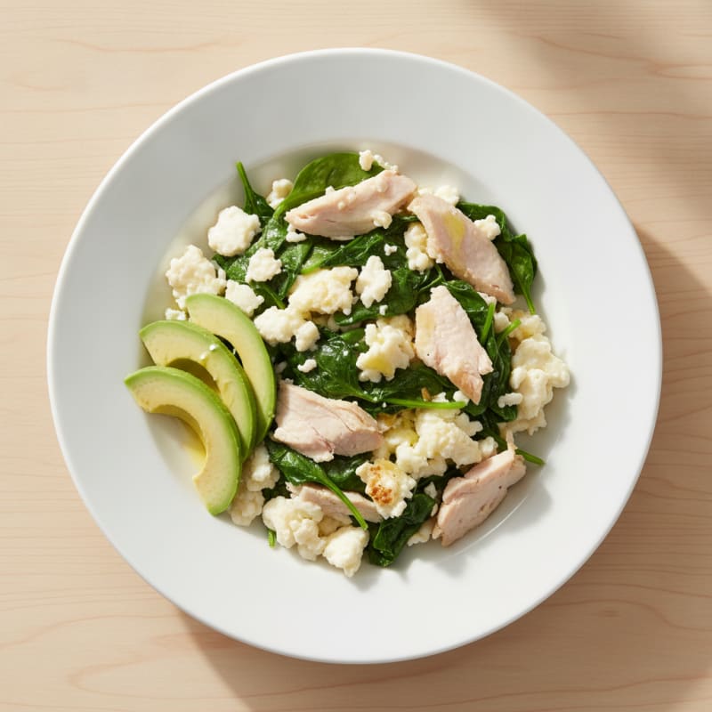 Egg White and Spinach Scramble with Sliced Turkey