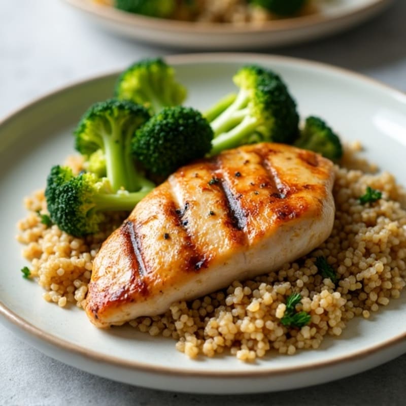Grilled Chicken Breast with Quinoa and Roasted Broccoli