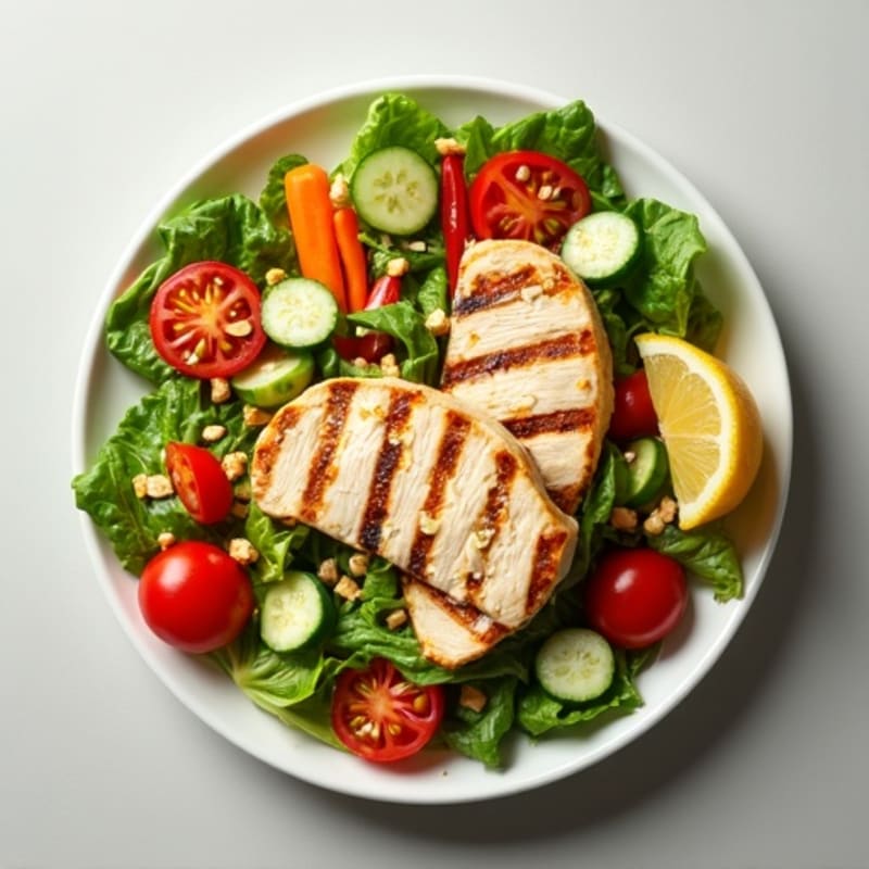 Grilled Chicken Salad with Crunchy Vegetables and Lemon Vinaigrette