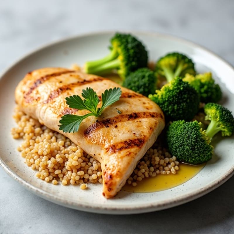 Grilled Chicken Breast with Quinoa and Roasted Broccoli