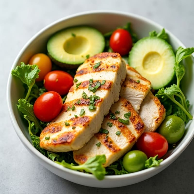 Grilled Chicken, Crisp Avocado, and Fresh Greens Salad Bowl