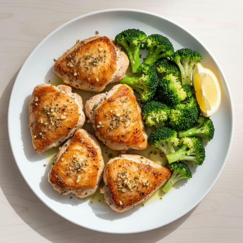 Herb-Roasted Chicken Thighs with Steamed Broccoli