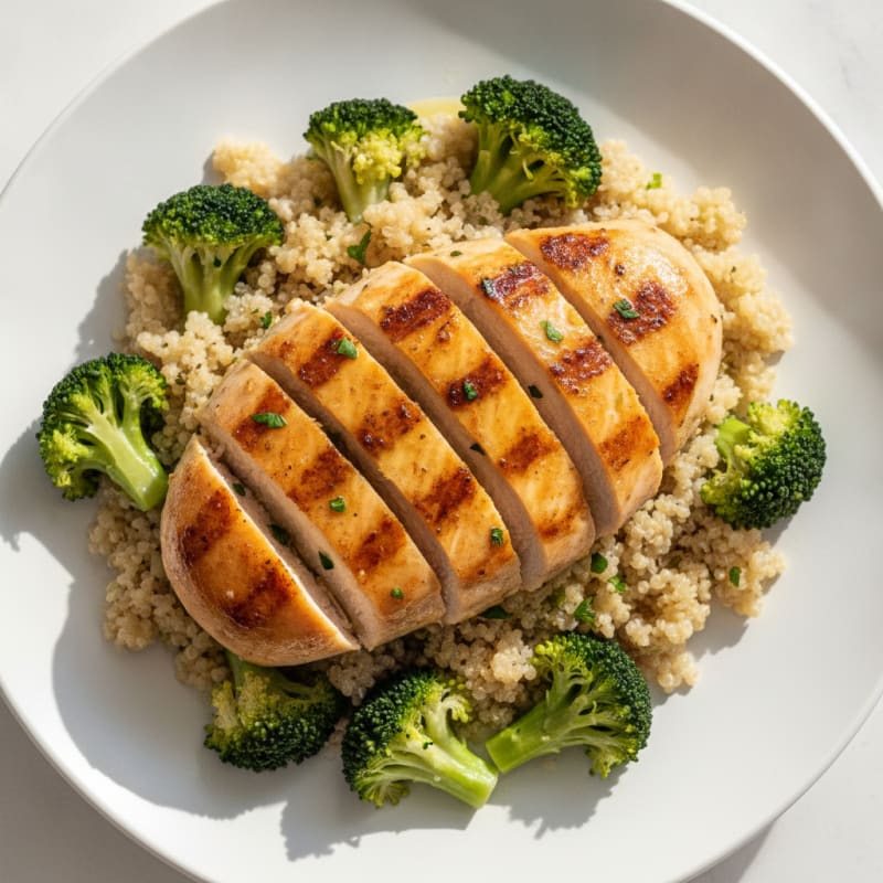 Grilled Chicken Breast with Quinoa and Steamed Broccoli