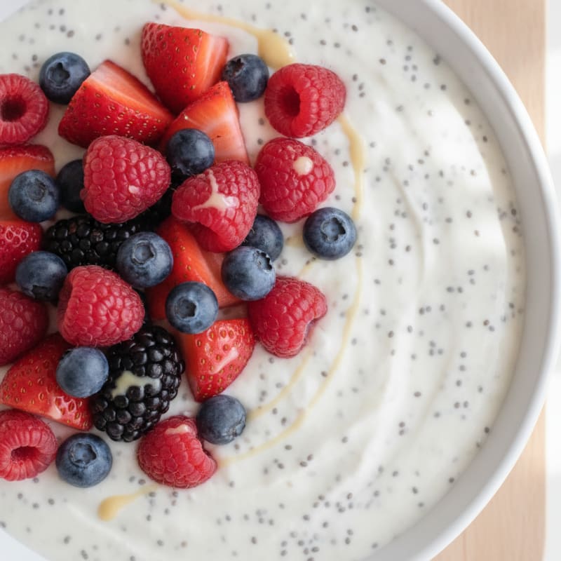 Greek Yogurt Protein Pudding with Mixed Berries