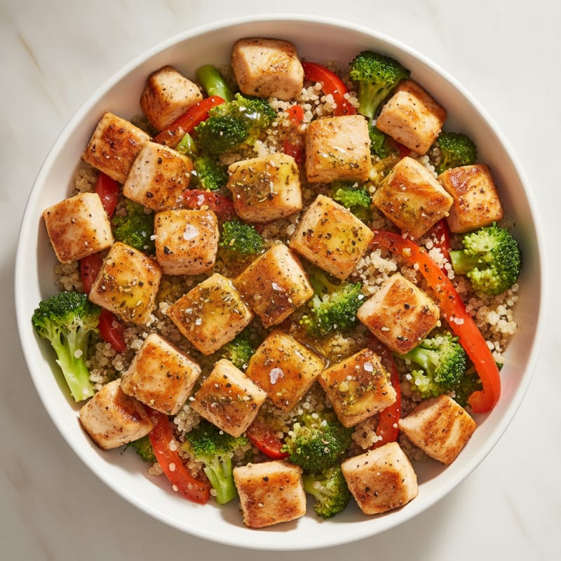 Chicken and Veggie Bowl with Oil-Vinegar Dressing
