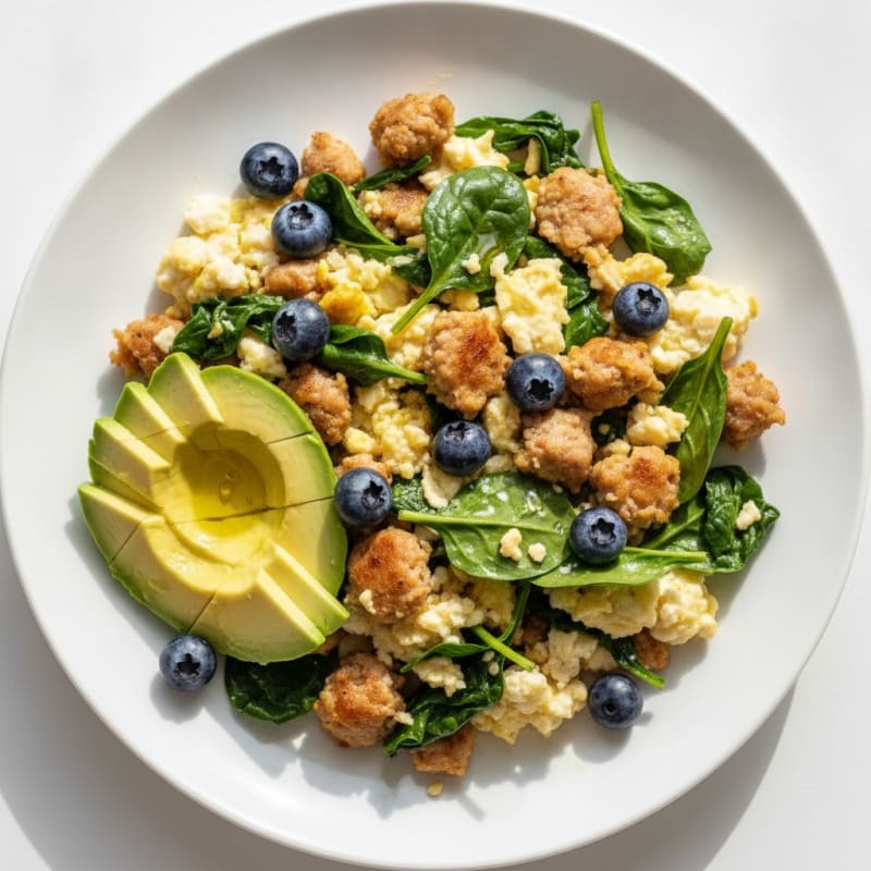 Egg White Scramble with Turkey Sausage and Spinach