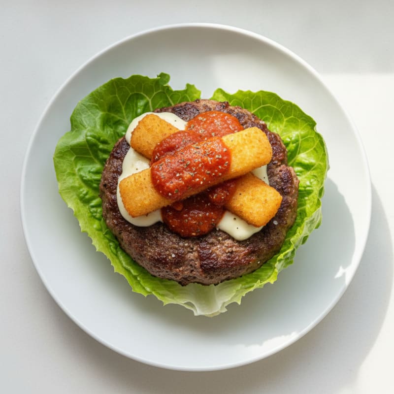 Mozzarella Stick Beef Burger with Marinara