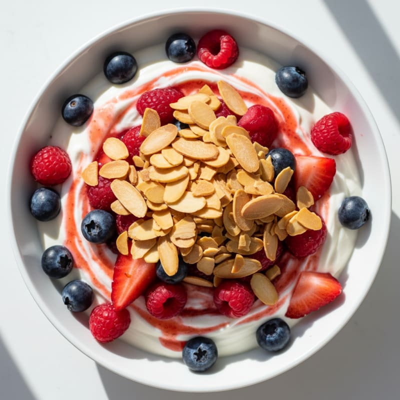 Greek Yogurt Protein Parfait with Mixed Berries and Almonds