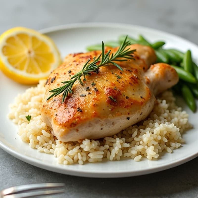 Lemon Herb Roasted Chicken with Fluffy Rice Pilaf