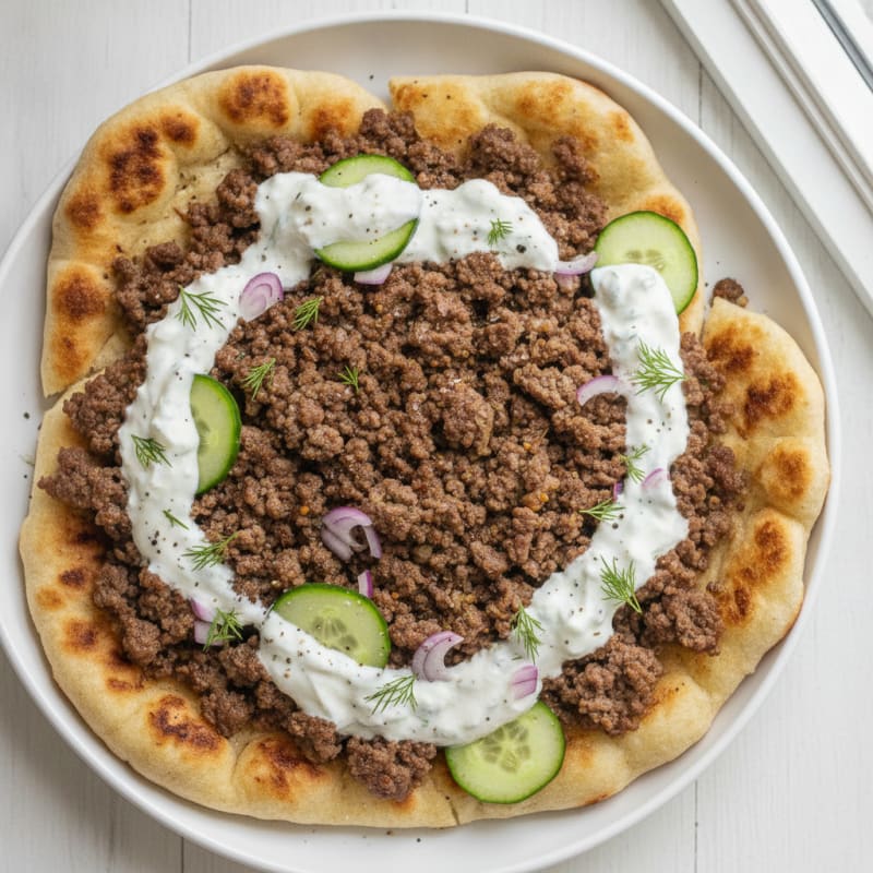 Ground Beef Naan with Yogurt Sauce