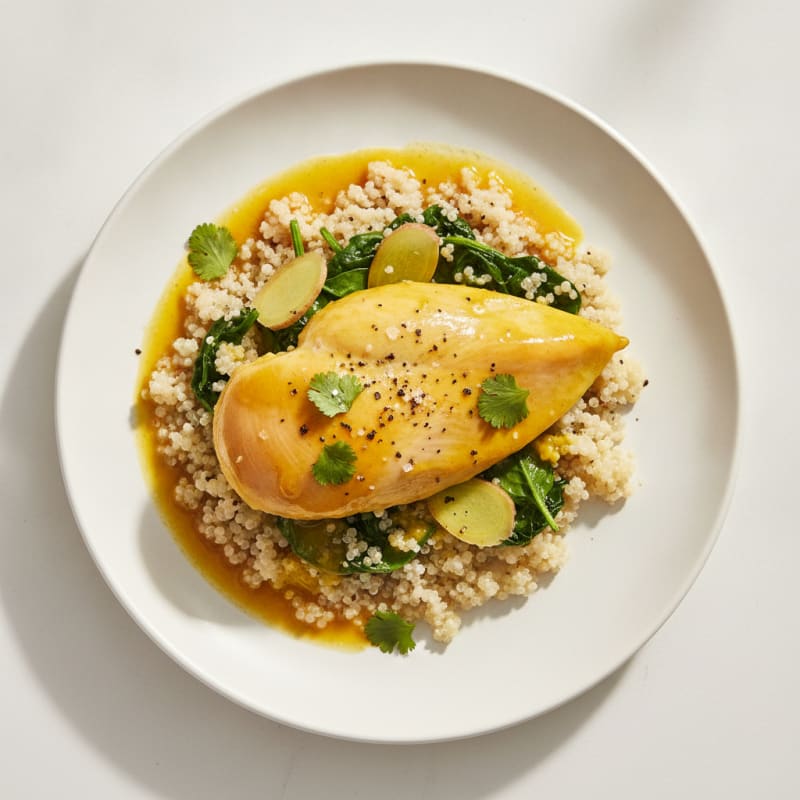 Carrot Turmeric Glow Elixir Poached Chicken