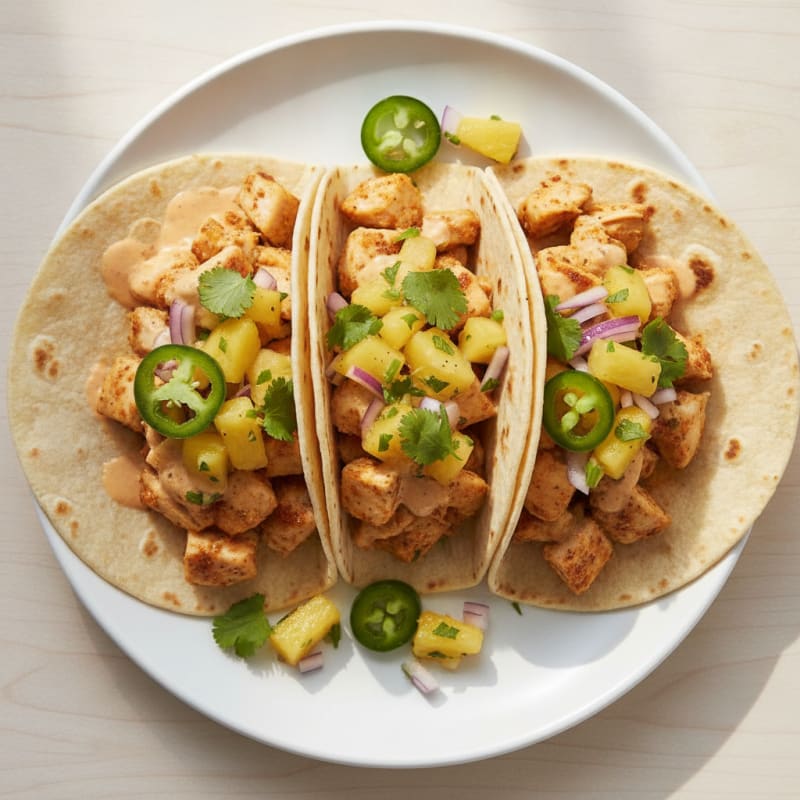 Hawaiian Chicken Tacos with Pineapple Jalapeño Salsa