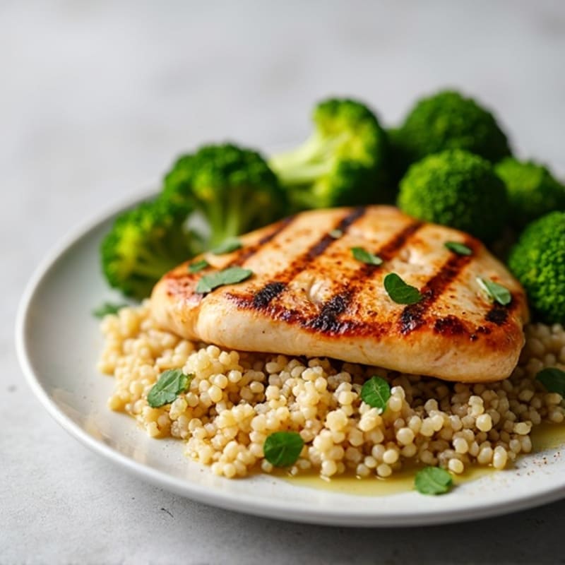 Grilled Chicken Breast with Quinoa and Roasted Broccoli