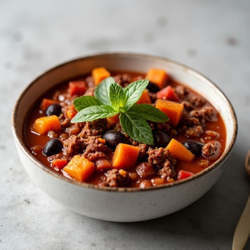 Hearty Black Bean Beef Chili with Sweet Potatoes