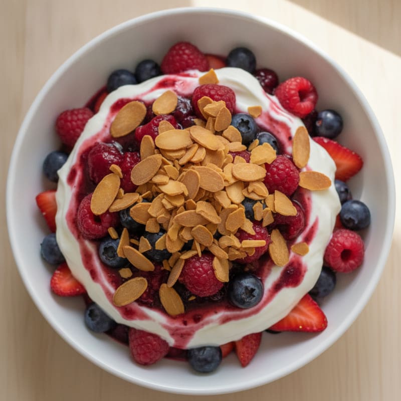 Greek Yogurt Protein Parfait with Mixed Berries and Almonds