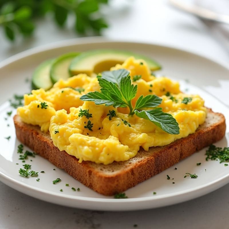 Fluffy Herb-Scrambled Eggs with Creamy Avocado Toast
