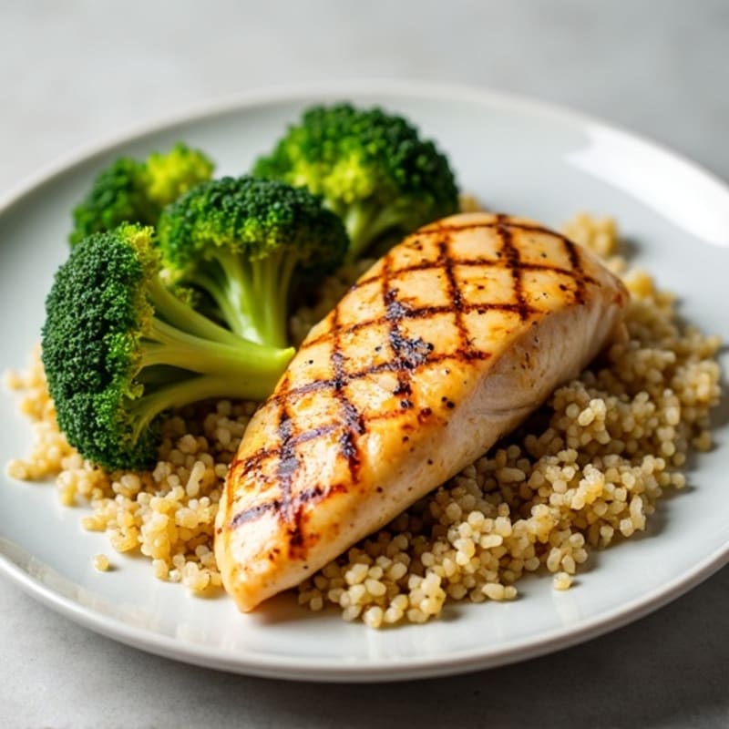 Grilled Chicken Breast with Roasted Broccoli and Quinoa