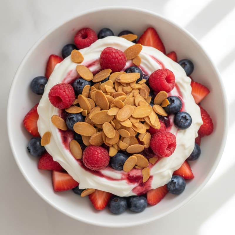 Greek Yogurt Protein Parfait with Mixed Berries and Almonds