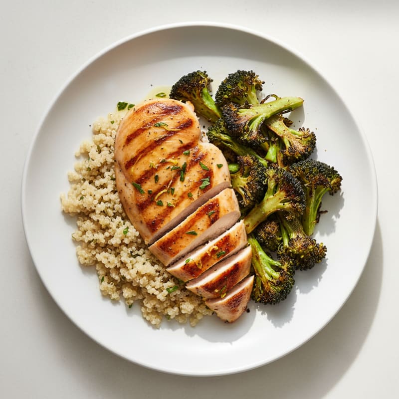 Grilled Chicken Breast with Quinoa and Roasted Broccoli