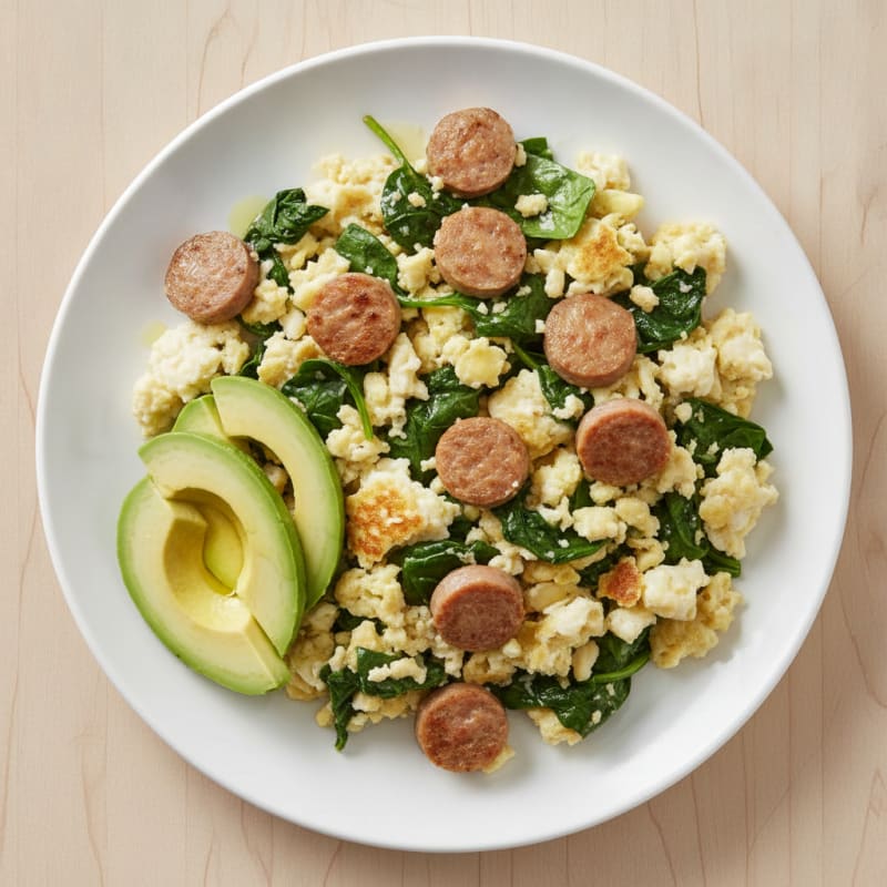 Egg White Scramble with Turkey Sausage and Spinach