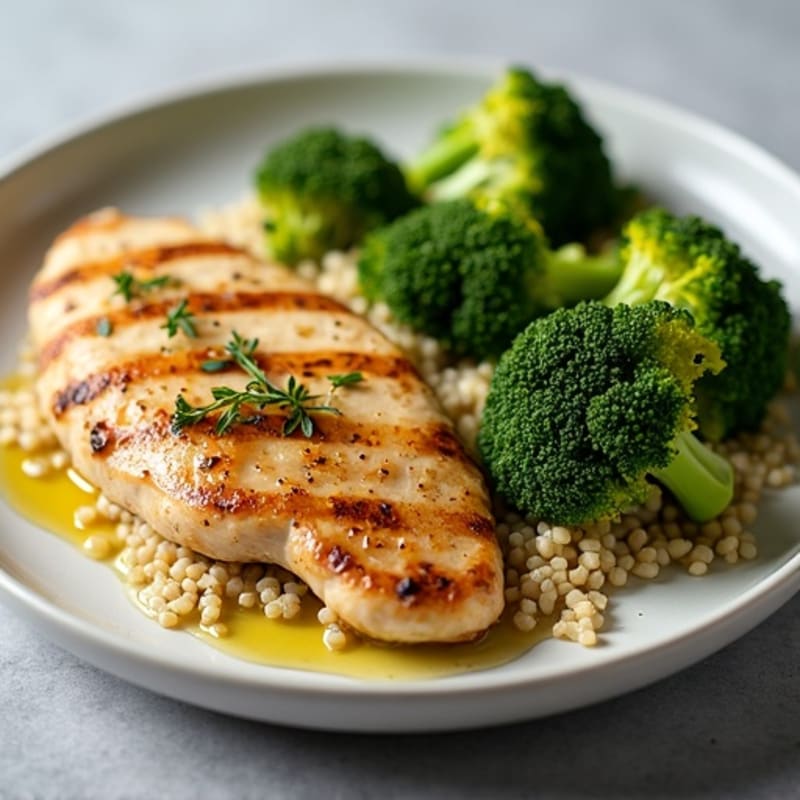 Grilled Chicken Breast with Quinoa and Roasted Broccoli