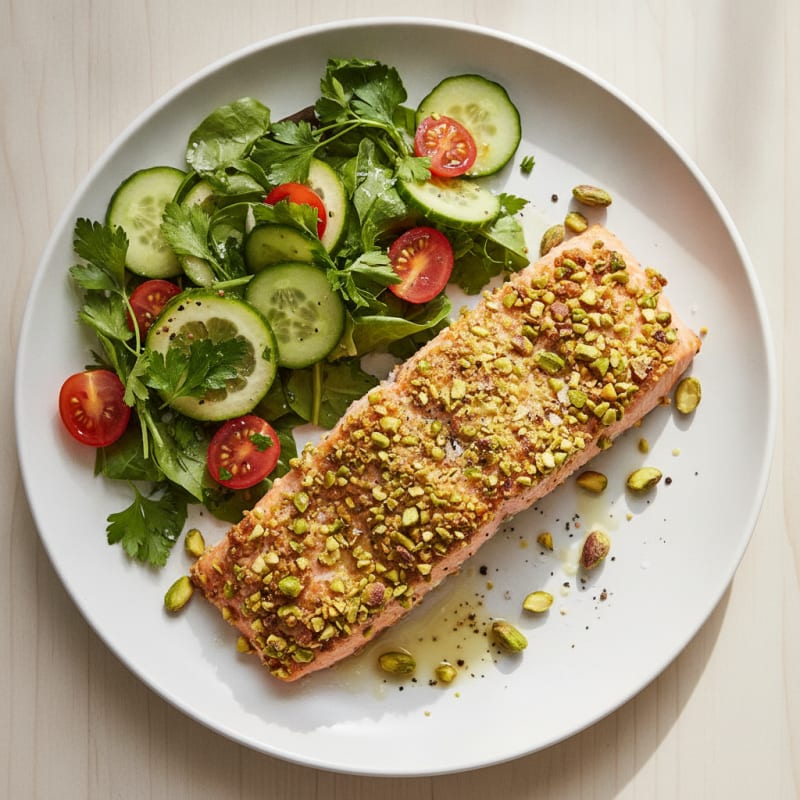 Pistachio-Crusted Salmon with Lemon-Herb Salad
