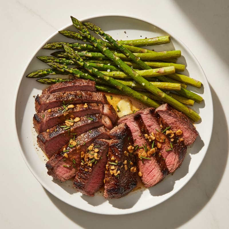 Charred Garlic-Herb Sirloin Steak with Roasted Asparagus