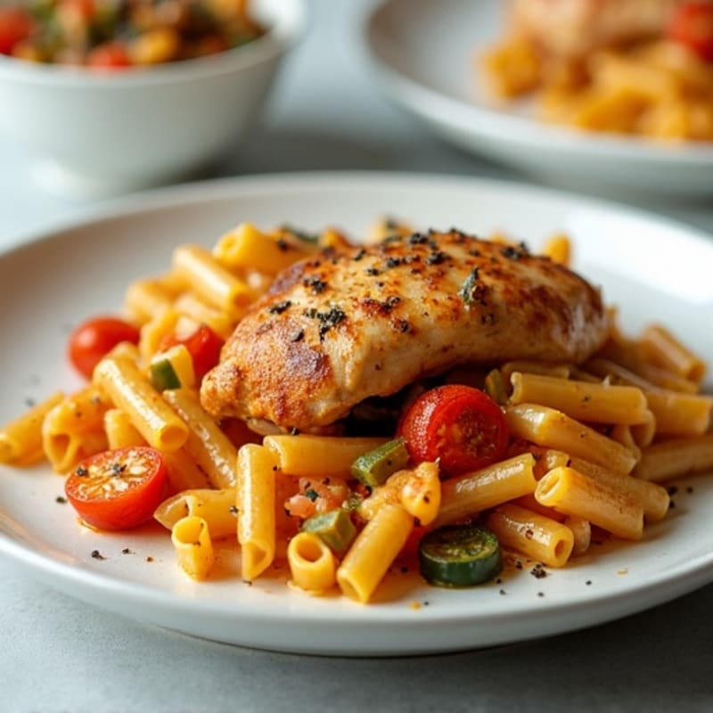 Creamy Spicy Chicken Pasta with Roasted Vegetables