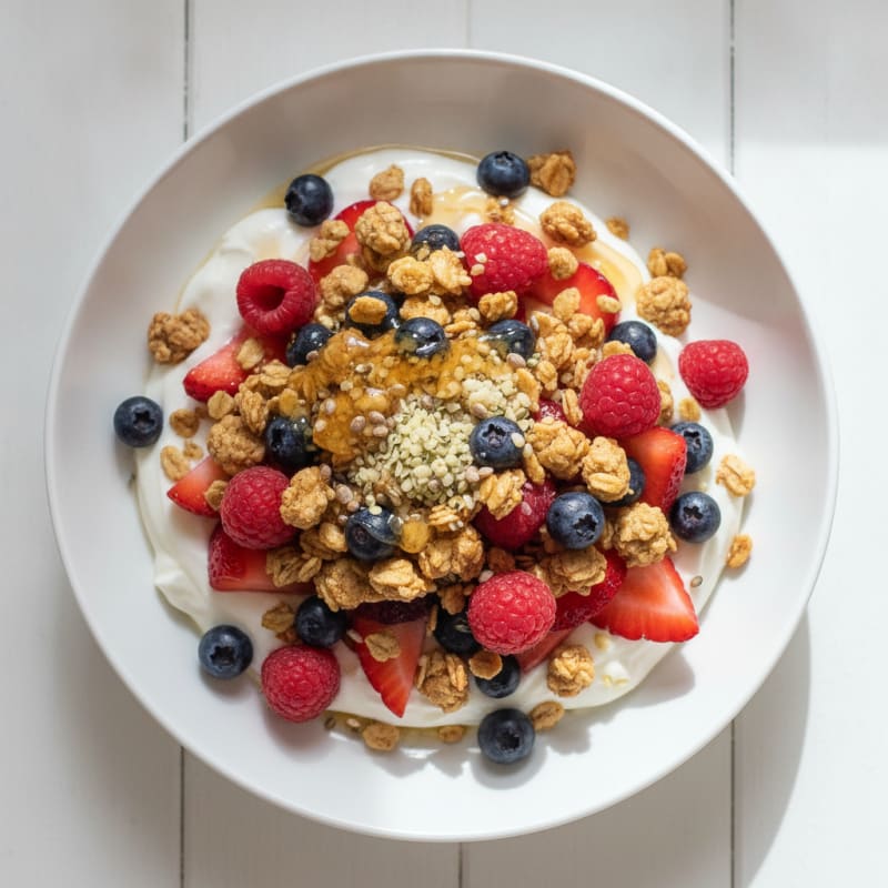 Greek Yogurt Parfait with Mixed Berries and Protein Granola
