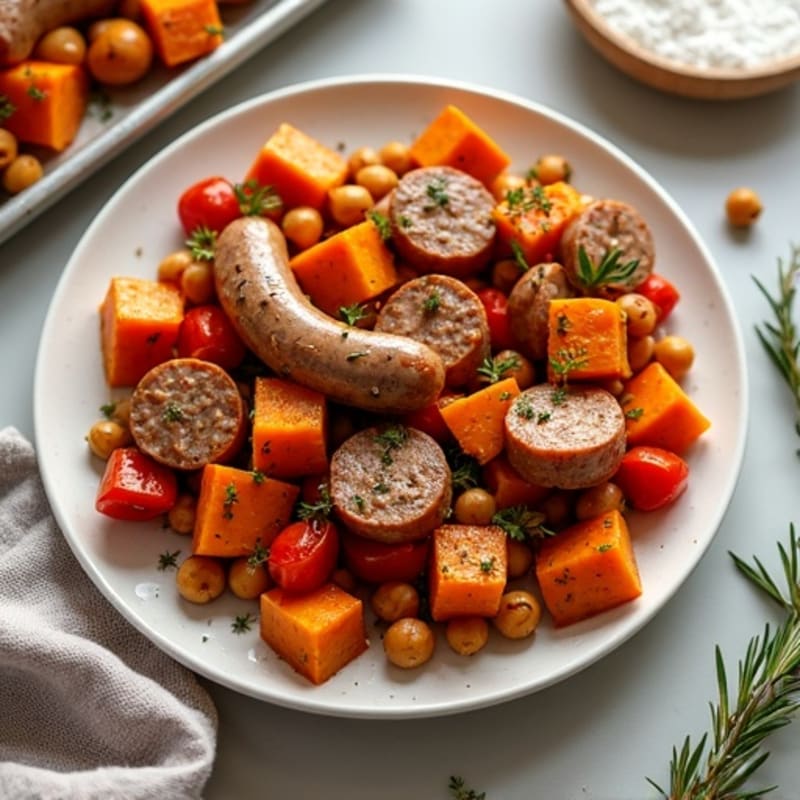 Herb-Roasted Sausage and Sweet Potato Sheet Pan Dinner