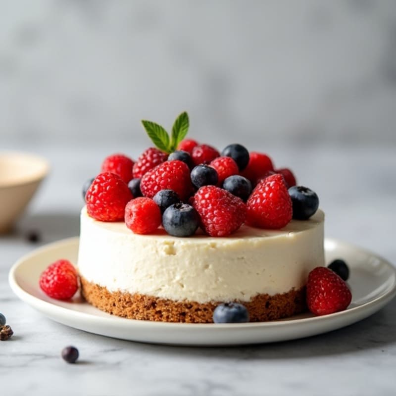 Greek Yogurt Protein Cheesecake with Mixed Berries