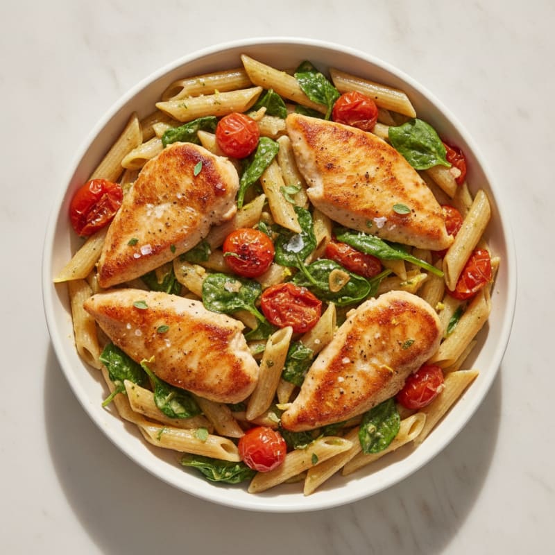 Lemon-Herb Chicken Pasta with Roasted Tomatoes